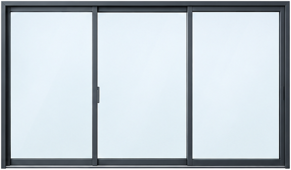 Baie vitrée coulissante en aluminium gris anthracite, trois panneaux